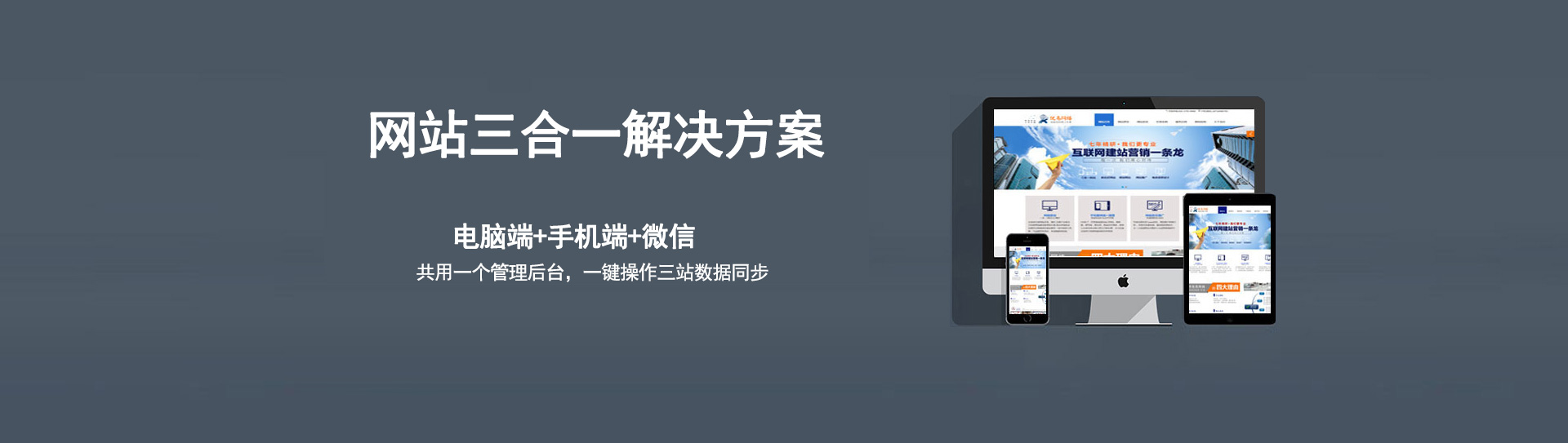 电脑、手机、微信三个网站使用的是同一个网址，同一个后台管理，数据同步更新